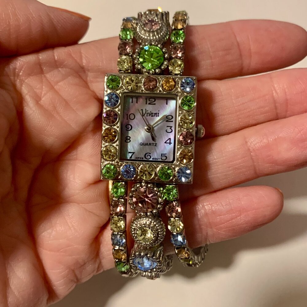 Vivani Rhinestone Watch Silver Tone